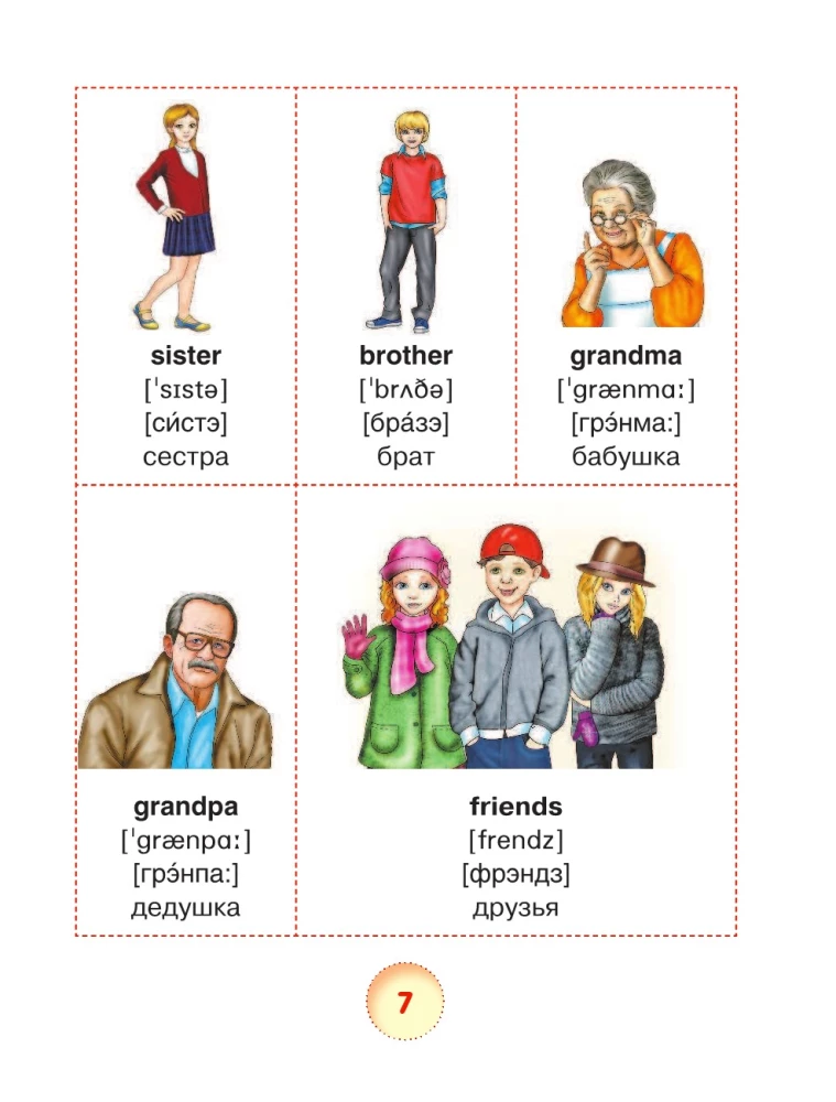 Angļu valodas vārdnīca ar izrunu bērniem attēlos