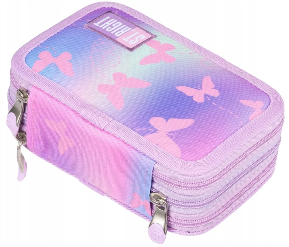 Пенал ST.RIGHT Pink Butterflies (тройной, с наполнением)