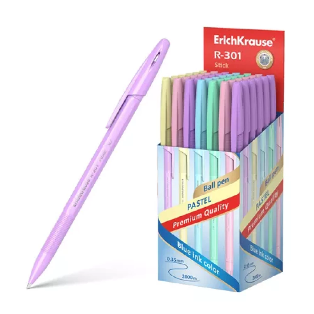 Шариковая ручка -  ErichKrause Stick Pastel, синяя, в ассортименте