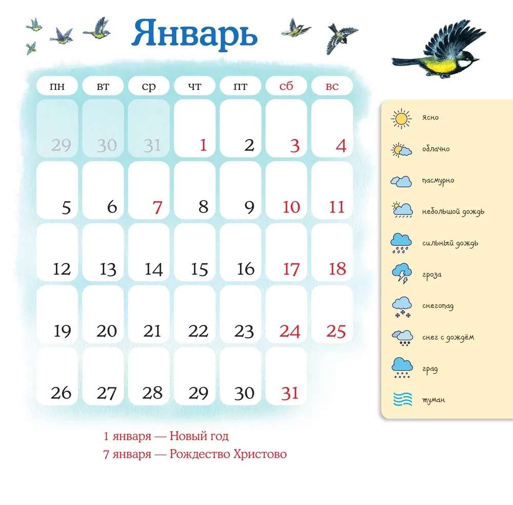 Синичкин календарь настенный на 2026 год (290х290 мм)
