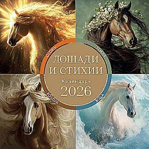 Лошади и стихии. Земля, Воздух, Вода, Огонь. Календарь настенный на 2026 год