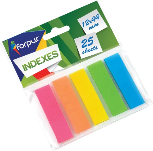 Plastmasas grāmatzīmes ar lipīgu malu Forpus, 12 × 44 mm, 25 l. ×  5 krāsas, neons