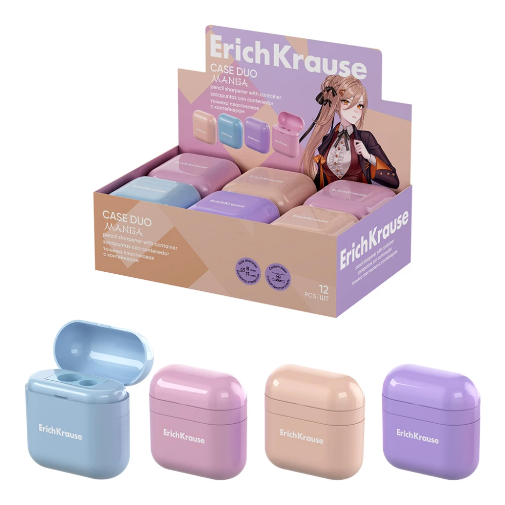 Plastmasas zīmuļu asināmais - Case Duo, Manga, ar konteineru, assorti
