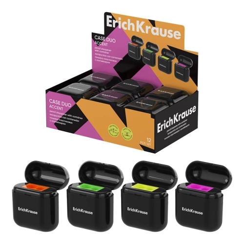 Plastmasas zīmuļu asināmais - Case Duo, Accent, ar konteineru, assorti