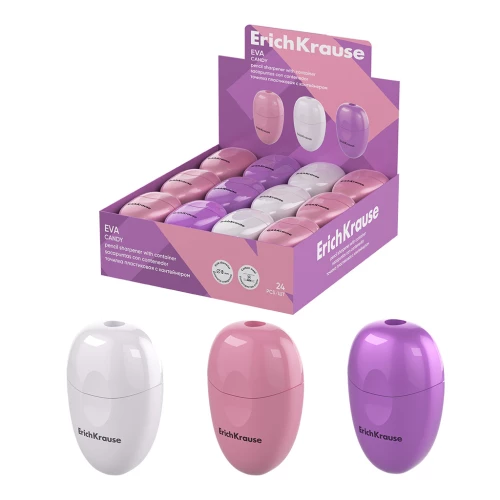 Plastmasas zīmuļu asināmais - Eva, Candy, ar konteineru, assorti