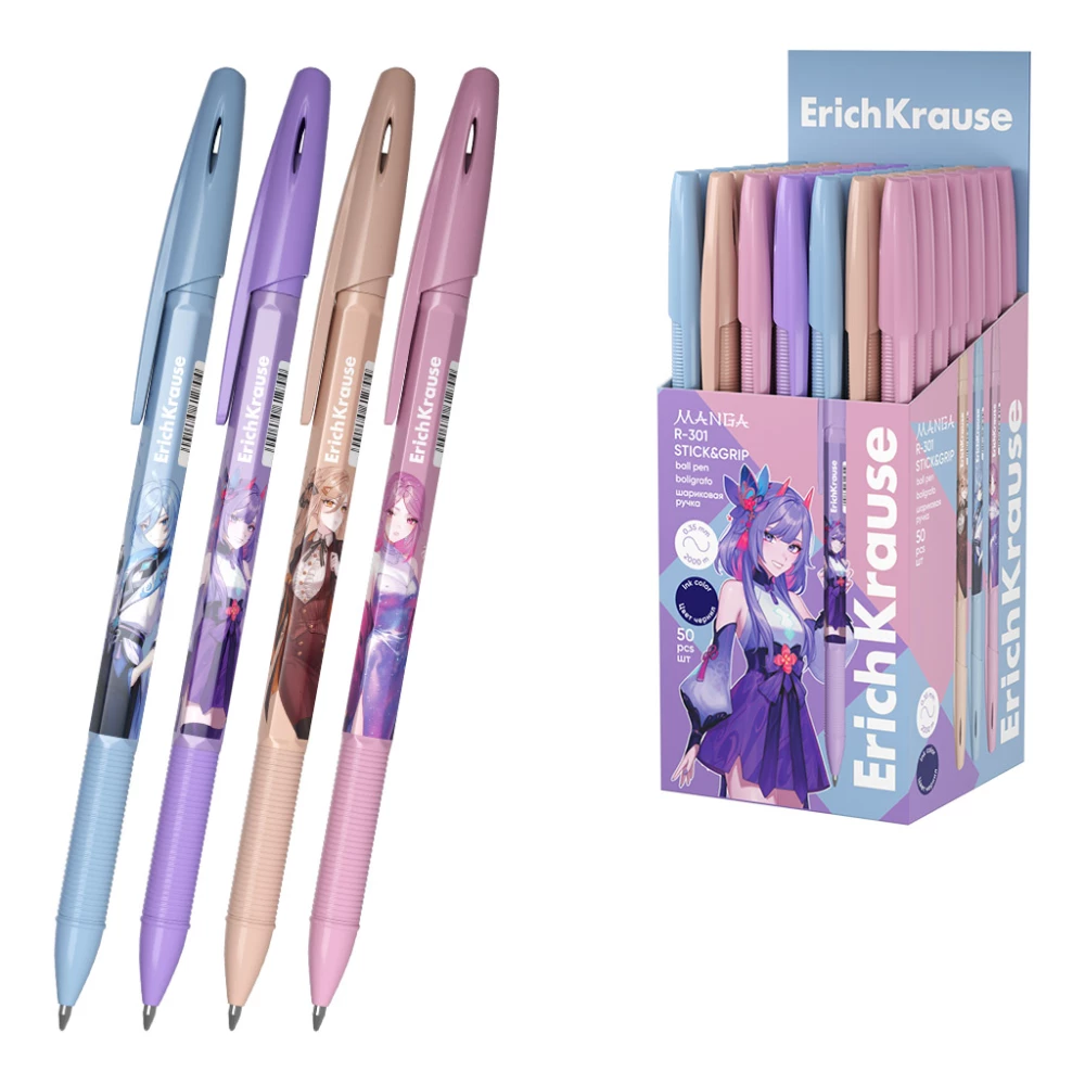 Kugļpene - R-301 Stick&Grip Manga 0.7, tintes krāsa zila, sortimentā