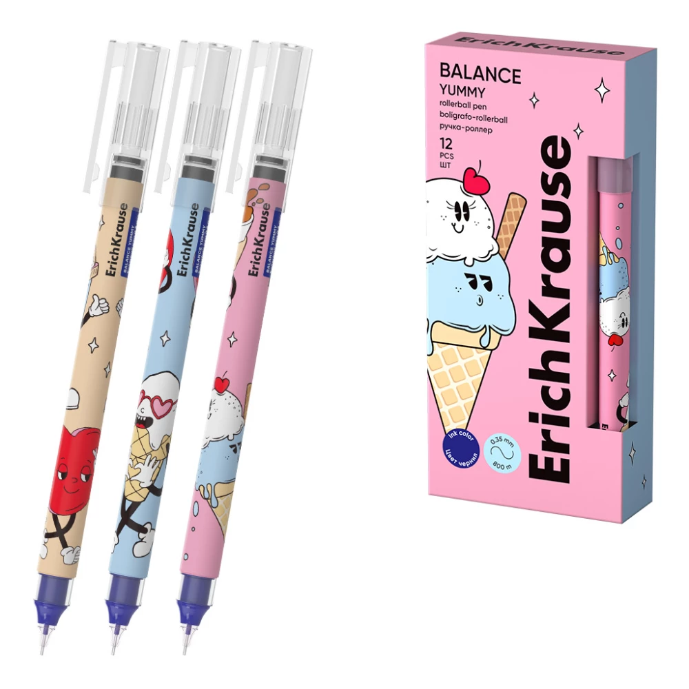 Ручка-роллер ErichKrause Balance Stick Yummy 0.5, цвет чернил синий, в ассортименте