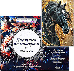 Картина по номерам с поталью - Чёрная лошадь. 17 цветов