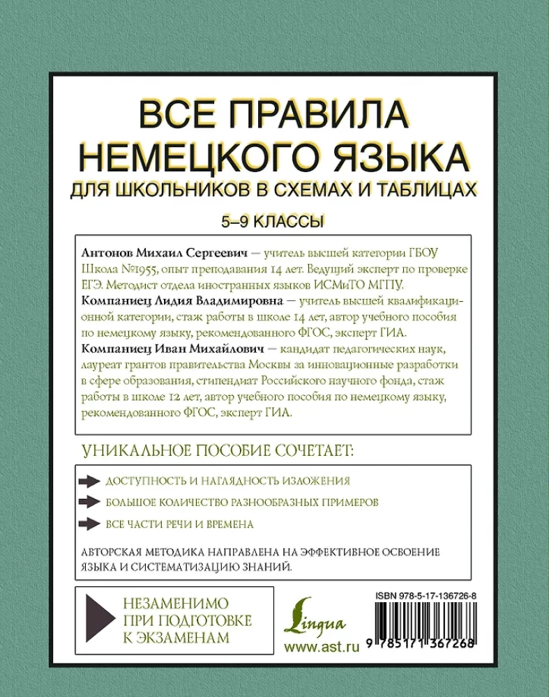 Все правила немецкого языка для школьников в схемах и таблицах. 5-9 классы
