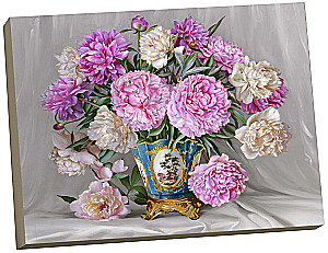 Картина по номерам с поталью - Бузин. Розовые и белые пионы. 40х50