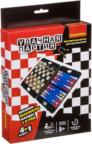Удачная партия 4в1. Шахматы, шашки, нарды, 5 в ряд