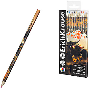 Krāsainie plastmasas zīmuļi - Road Beast trīsstūrveida, 3 mm grafīts, 12 krāsas