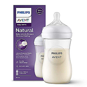 Stikla barošanas pudele Philips Avent Natural (dabiskais plūsma), 1 mēn+., 260 ml.