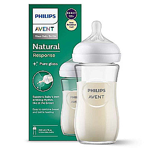 Stikla barošanas pudele Philips Avent Natural (dabiskais plūsma), 1 mēn+., 240 ml.
