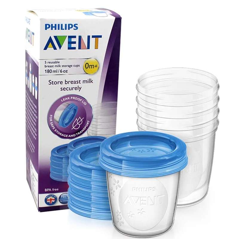 Trauki ar vāciņiem krūts piena/ēdiena uzglabāšanai 180 ml (5gab) Philips Avent