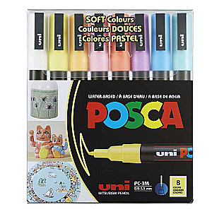 UNI Posca PC-3M marķieru komplekts, Soft Color, 8 krāsas