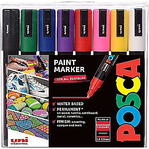 Marķieru komplekts UNI Posca PC-5M, 8 krāsas
