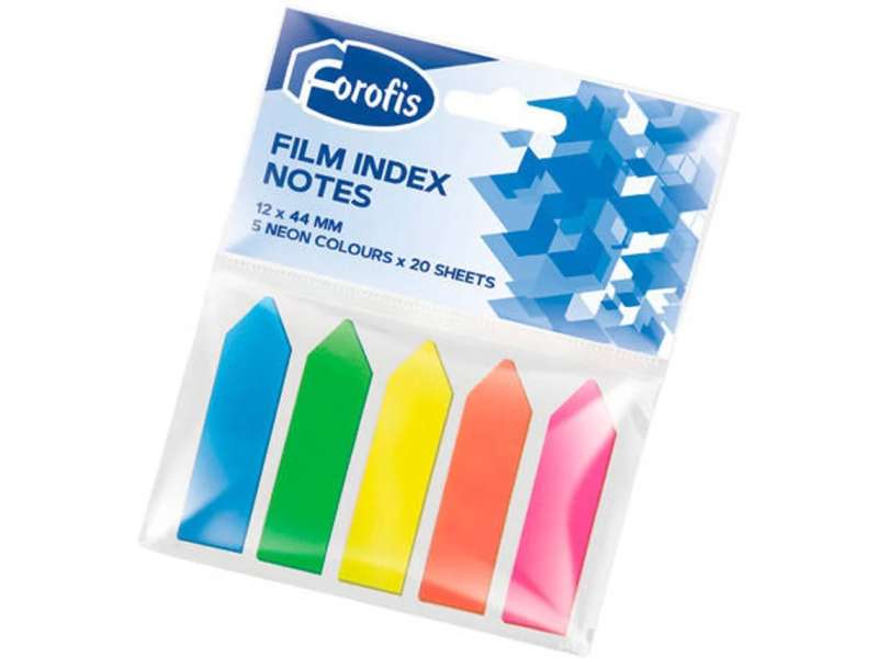 Клейкие листки-индексы пластиковые FOROFIS (44x12 мм, 20 листов, многоцветные)