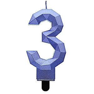 Svečs tortam - 3 Diamond, tumši zils, 7.6cm
