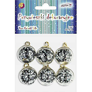 Dekoratīvie piekariņi-bumbiņas, melnā sudraba, 1,5 cm, 6gab