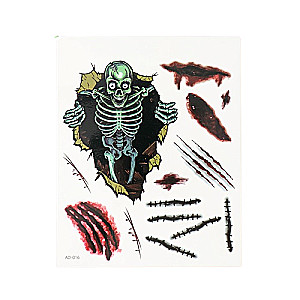 Tatuējums uz ķermeņa krāsains - Skelets un brūces 12x15 cm