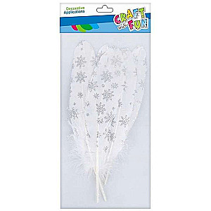 Ziemassvētku dekors - Baltas spalvas ar sniegpārsliņām, 17-22 cm, 6 gab.
