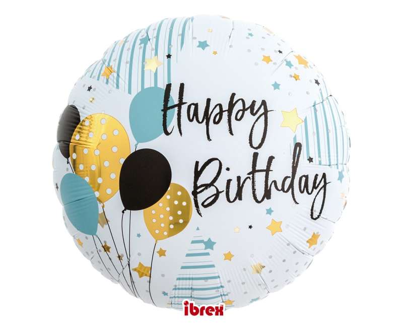Folijas balons Ibrex 14, Happy Birthday Ballons