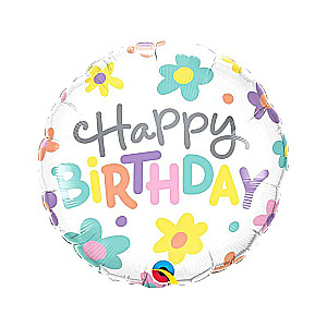 Folijas balons 18 QL CIR Happy Birthday-Retro Daisies