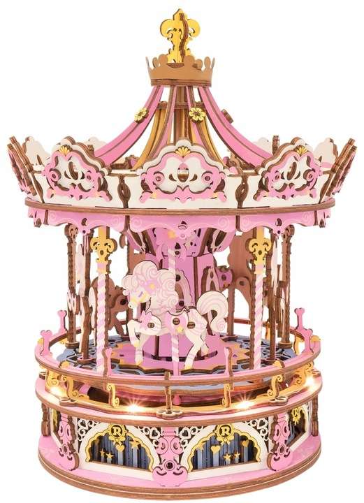 Koka 3D puzzle ROBOTIME-Muzikālā lādīte Romantikas karuselis, 315 detaļas
