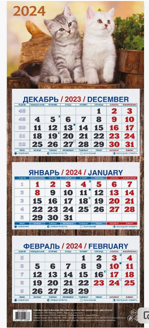 Календарь квартальный настенный трехблочный Два котёнка 2024