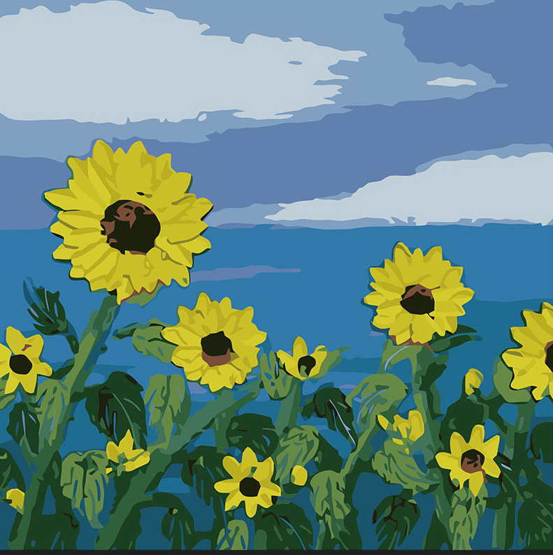 Glezna pēc numuriem 20x20 cm Saulespuķes, 10 krāsas, grūtība 4