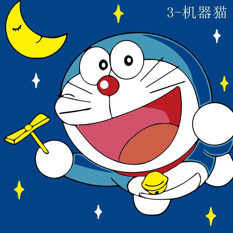 Glezna pēc numuriem 20x20 cm Doraemons kosmosā, 7 krāsas, grūtība 4