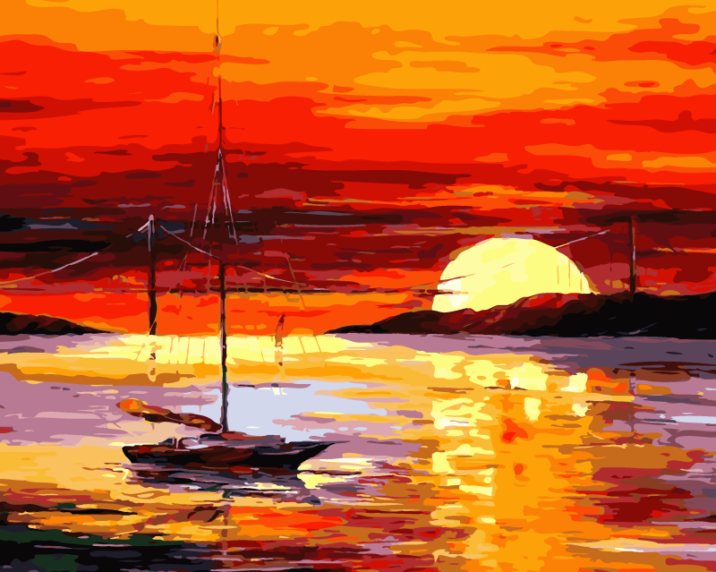 Glezna pēc numuriem  30x40 cm Sarkanais saulriets,19 kr., grūtība 4