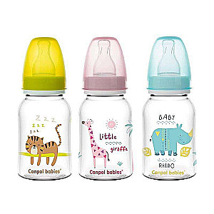 CANPOL BABIES pudele 120ml ar silikona knupīti 0m+