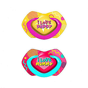 CANPOL BABIES Silikona lateksa knupis, simetrisks NEON LOVE, 18m+, 2gab.