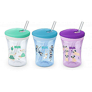 NUK Evolution Action Cup mācību krūze ar silikona salmiņu 230ml 12m+