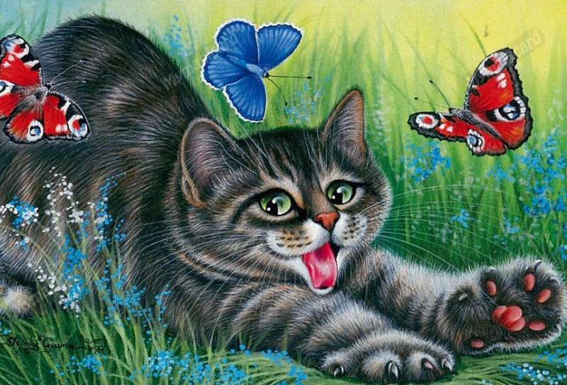 Glezna pēc numuriem 30x40 cm Kaķēns ar tauriņiem