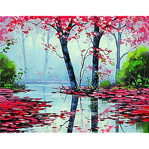 Numuru gleznas 30x40 cm Sakura pie upes krasta