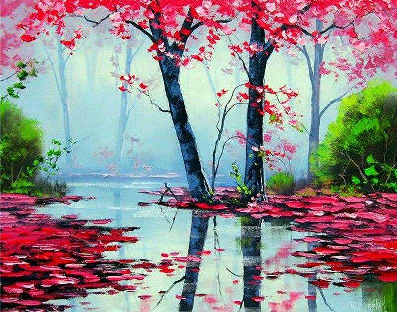 Glezna pēc numuriem 30x40 cm Sakura pie upes