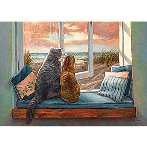Numuru gleznas 30x40 cm Kaķi-draugi pie loga