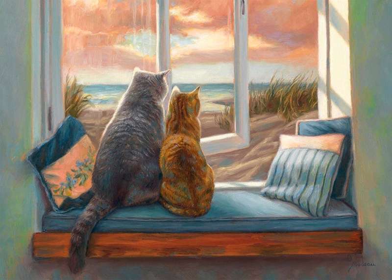 Картины по номерам 30х40 см Коты-друзья у окна
