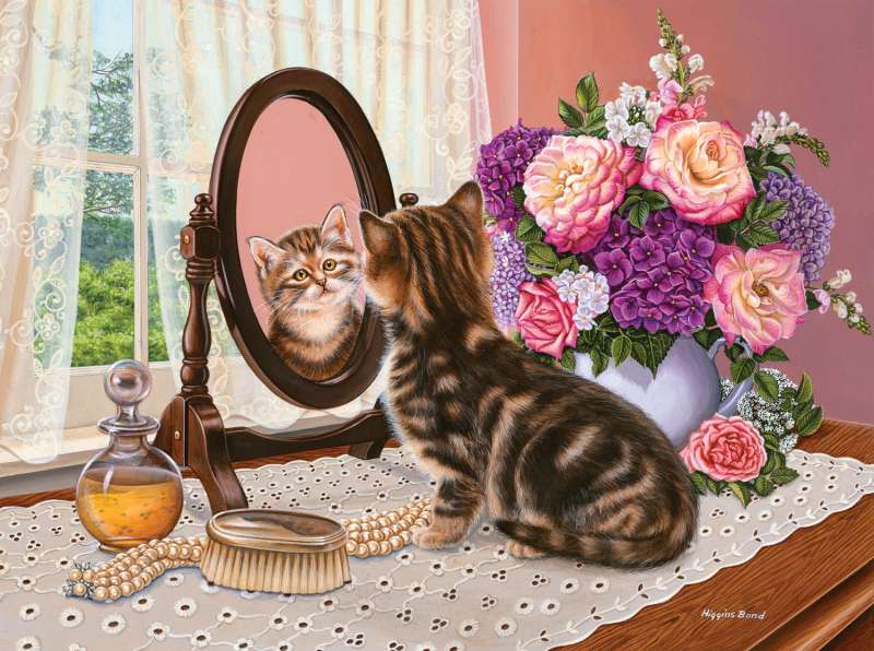 Glezna pēc numuriem 30x40 cm Kaķēns spoguļa priekšā