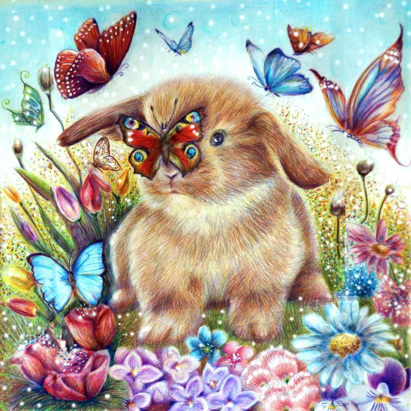 Алмазная мозаика 30х30 см Кролик с бабочками, 24 цв., урв. 3