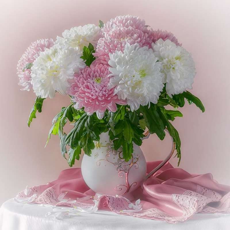 Алмазная мозаика 30х30 см Букет хризантем в вазе, 24 цв., урв. 3