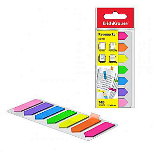 Plastmasas grāmatzīmes ar līmējošu malu ErichKrause® Neon Arrows, 12x44 mm, 140 lapas, 7 krāsas