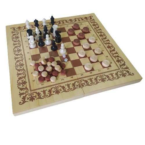 Spēle 3 vienā bekgemons, dambrete, šaha plastmasa 400*200*45