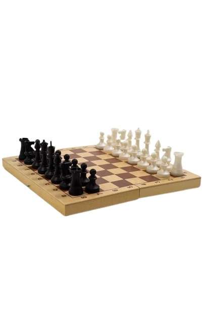 Шахматы обиходные пластмассовые d25 в деревянной доске 290*145*46