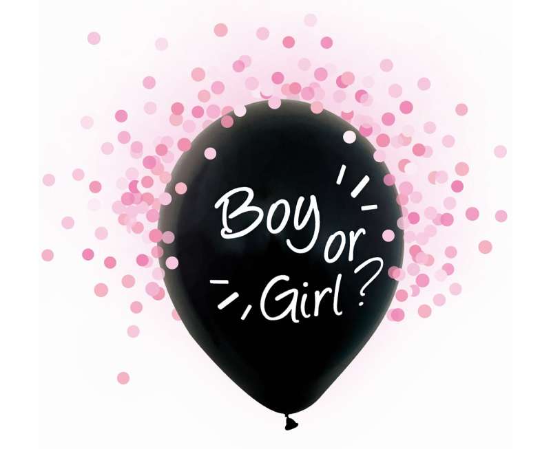 Balons Boy or Girl, roza konfetti, 12, 4 gab.