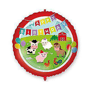 Folijas balons 18/46cm. Happy Birthday Farmyard
