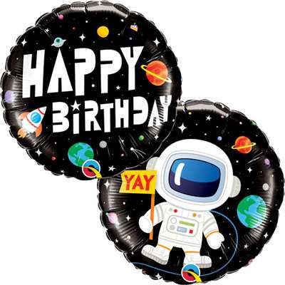 Folijas balons 18/46cm  QL Happy Birthday Astronaut 